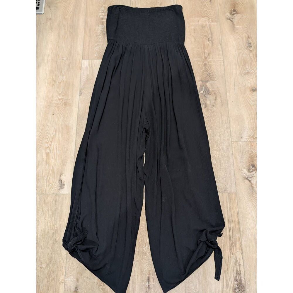 City Chic Jumpsuit Smocked Black Strapless Plus 16 16W Boho Gypsy Pockets - Picture 6 of 15